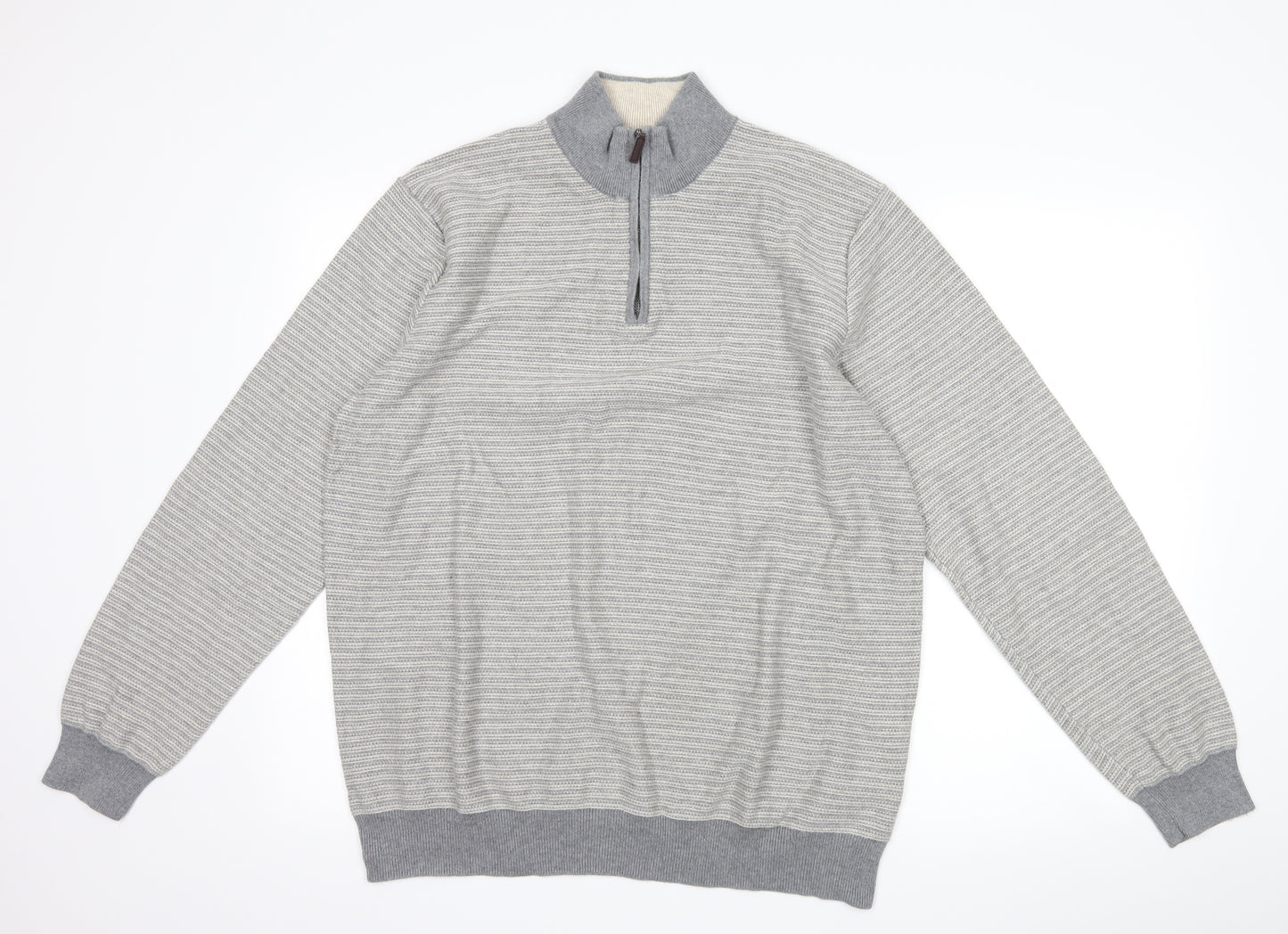Marks and Spencer Mens Grey Striped  Henley Jumper Size XL