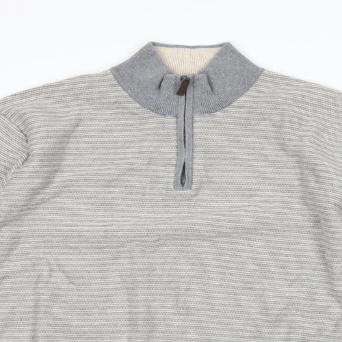 Marks and Spencer Mens Grey Striped  Henley Jumper Size XL