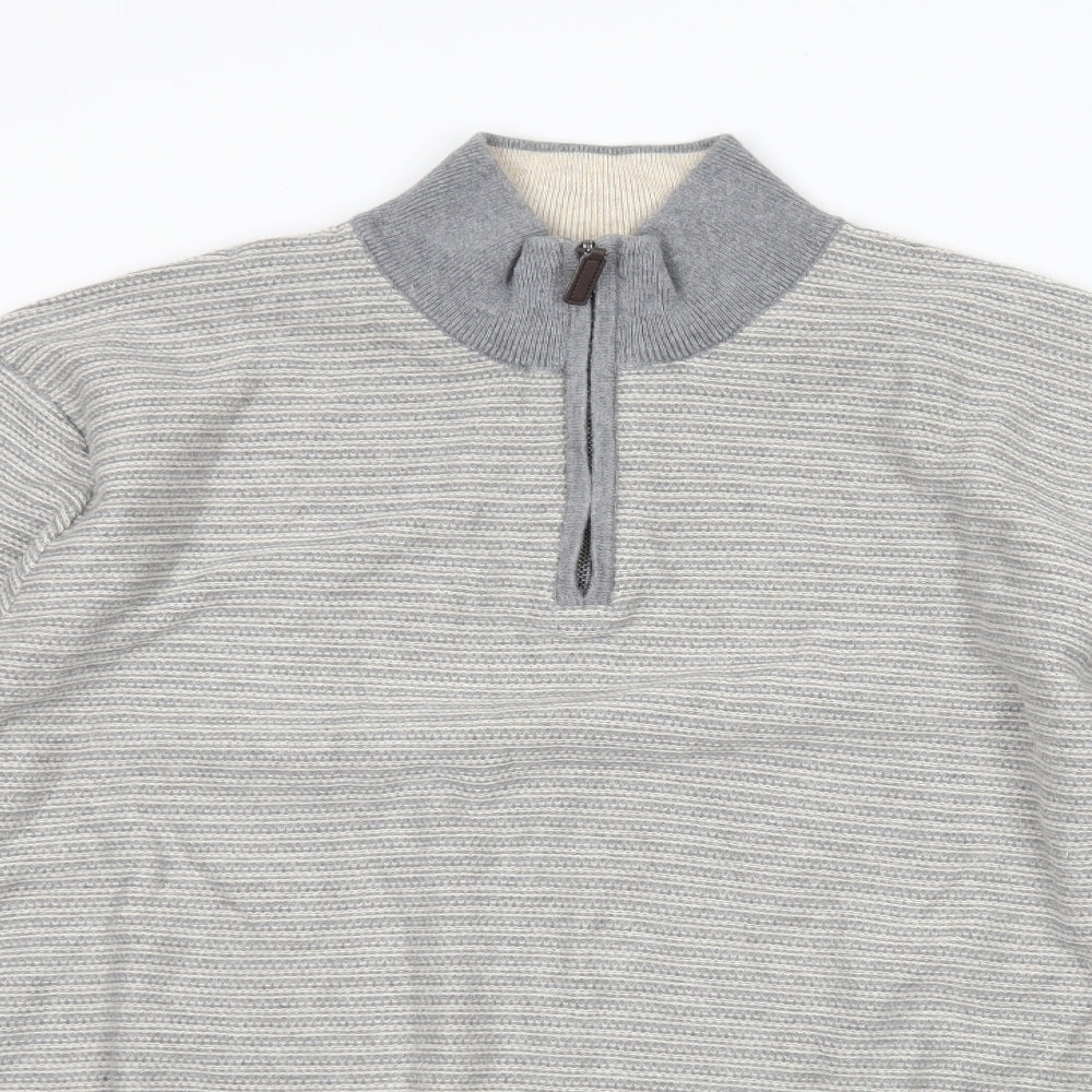 Marks and Spencer Mens Grey Striped  Henley Jumper Size XL