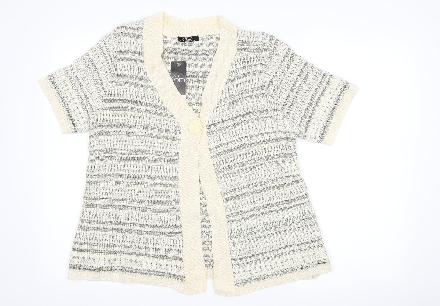 BM collection Womens Ivory Striped  Cardigan Jumper Size M