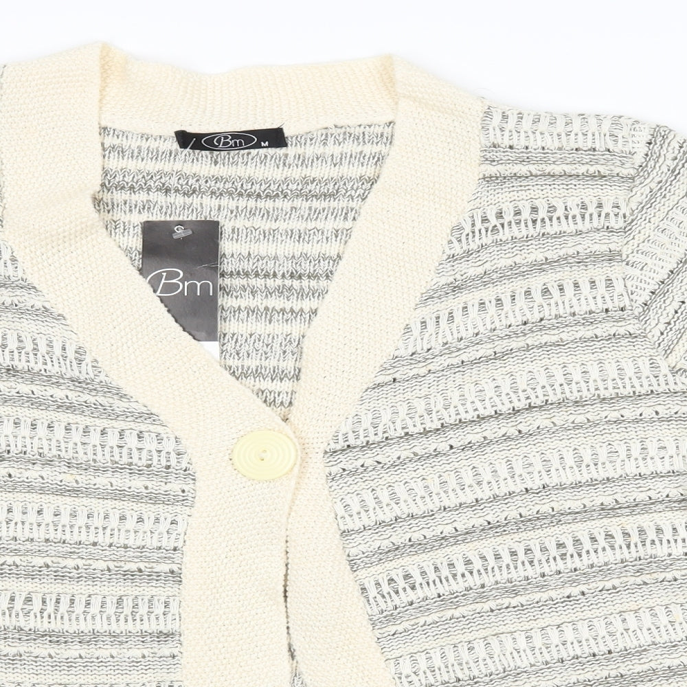 BM collection Womens Ivory Striped  Cardigan Jumper Size M