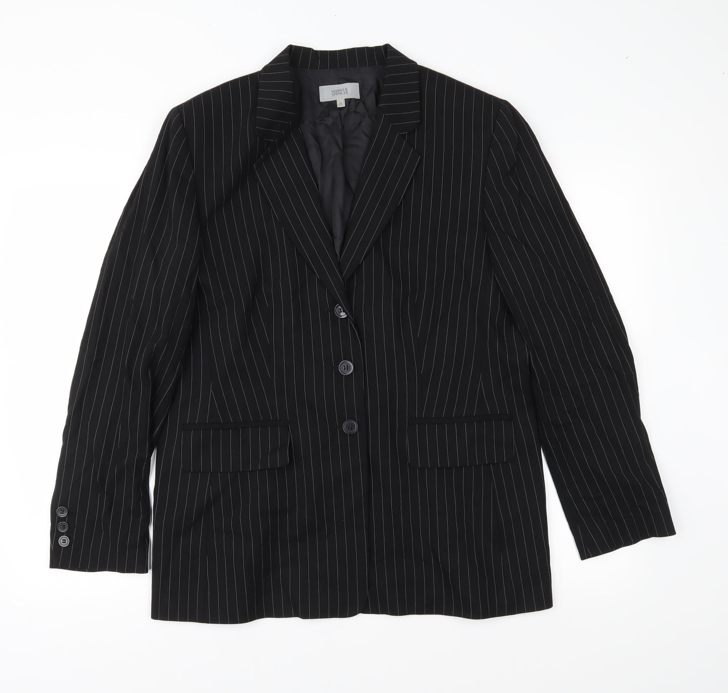 Marks and Spencer Womens Black Striped  Jacket Suit Jacket Size 14