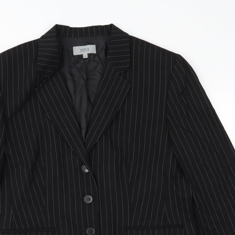 Marks and Spencer Womens Black Striped  Jacket Suit Jacket Size 14