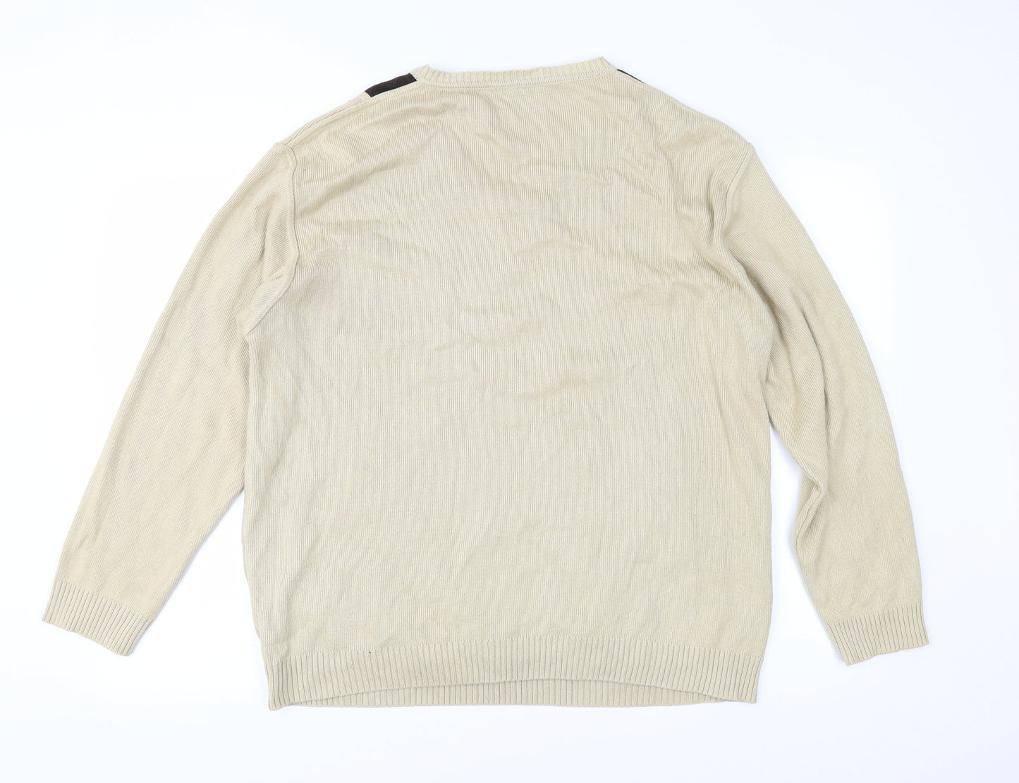 Greenwoods Mens Beige Geometric Knit Pullover Jumper Size L