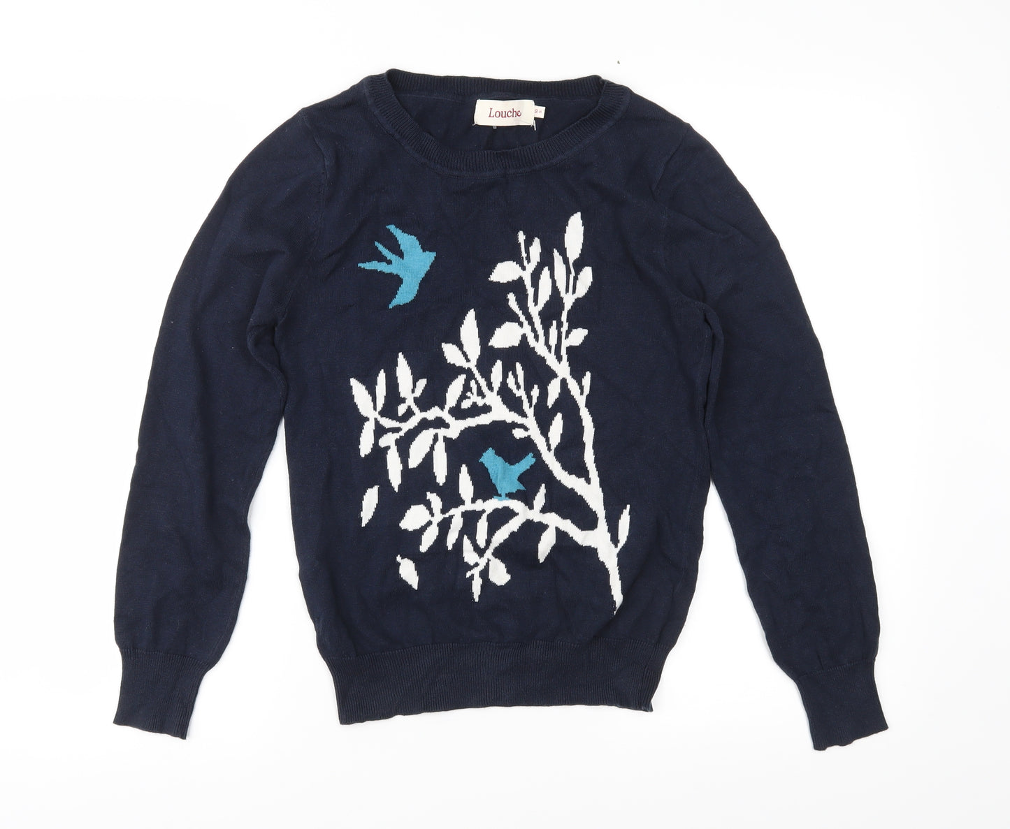 Louche Womens Blue Floral Knit Pullover Jumper Size 10