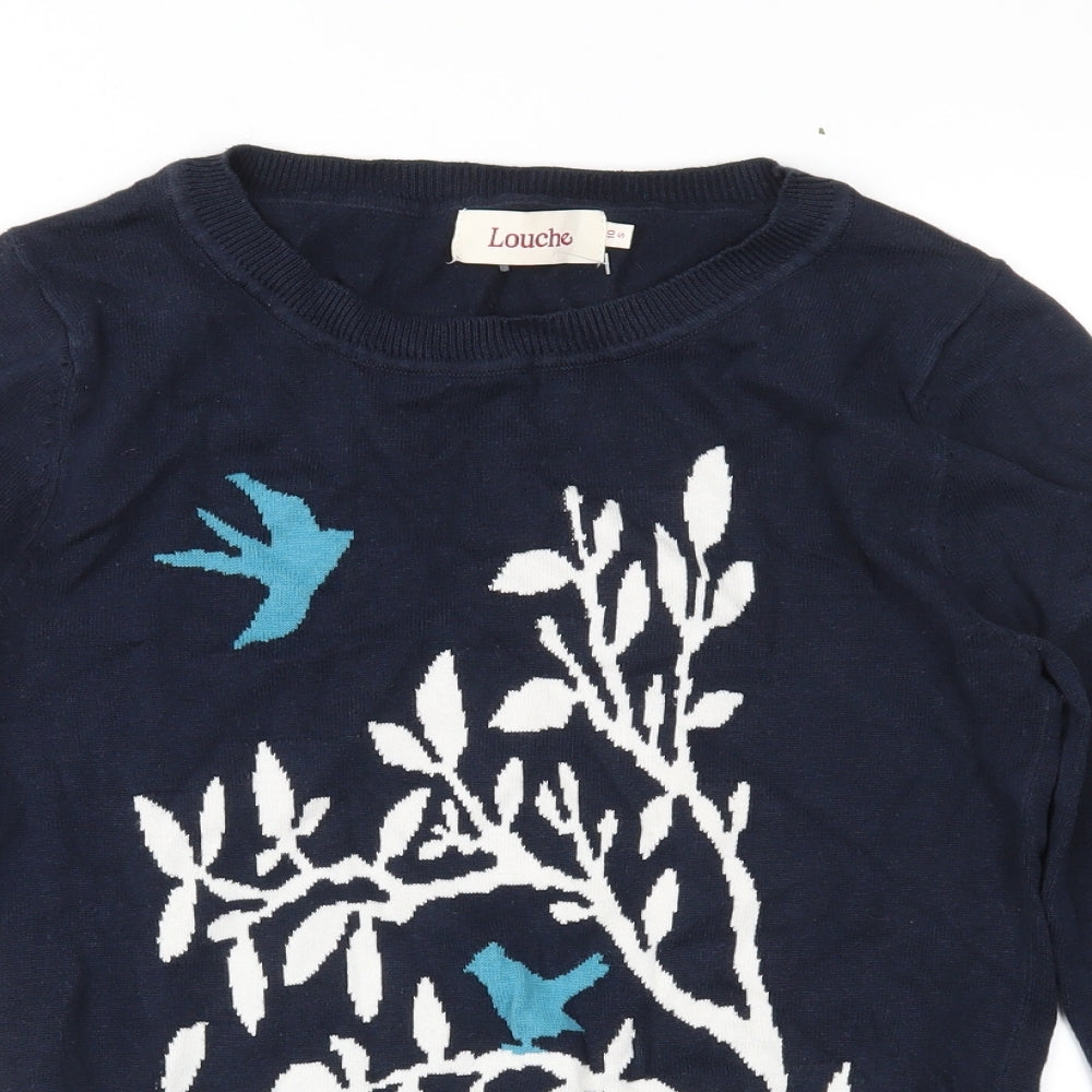 Louche Womens Blue Floral Knit Pullover Jumper Size 10