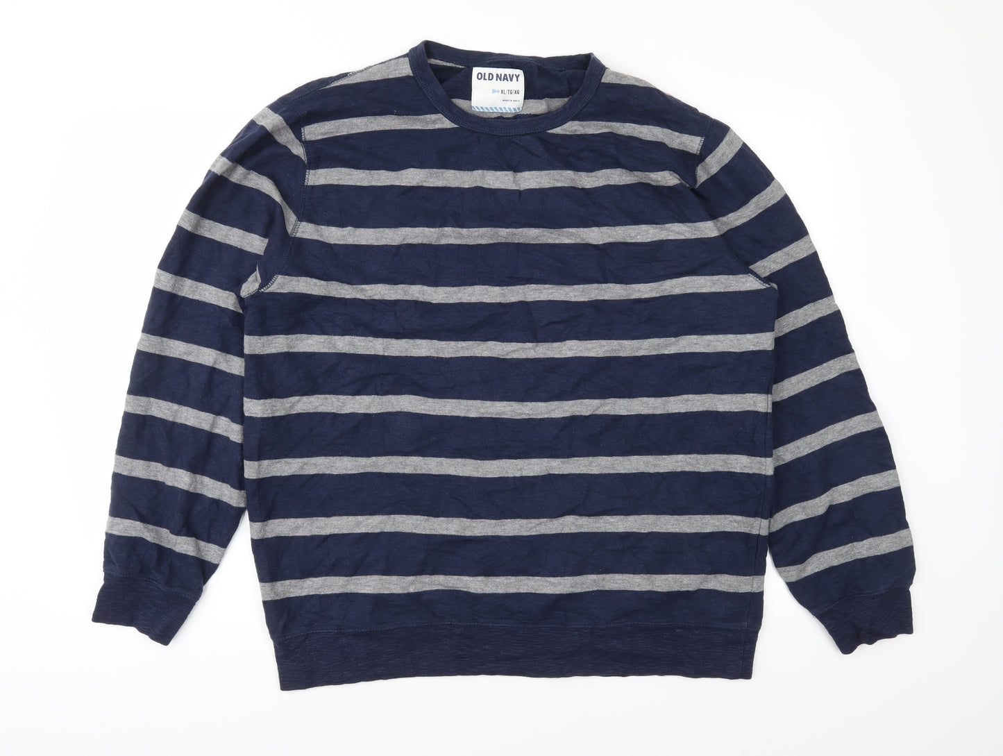 Old Navy Mens Blue Striped Jersey Pullover Sweatshirt Size XL