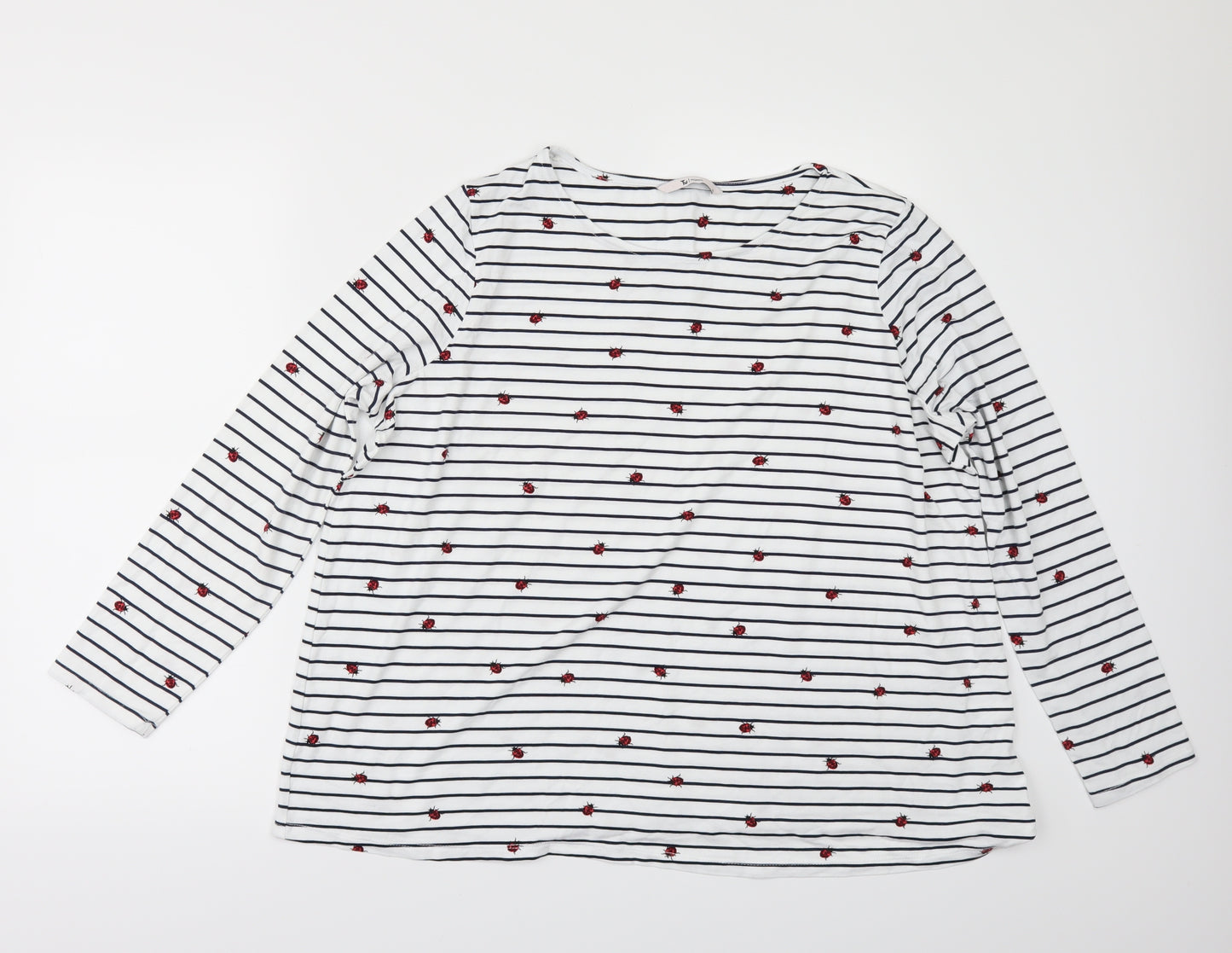 TU Womens White Striped  Basic T-Shirt Size 16