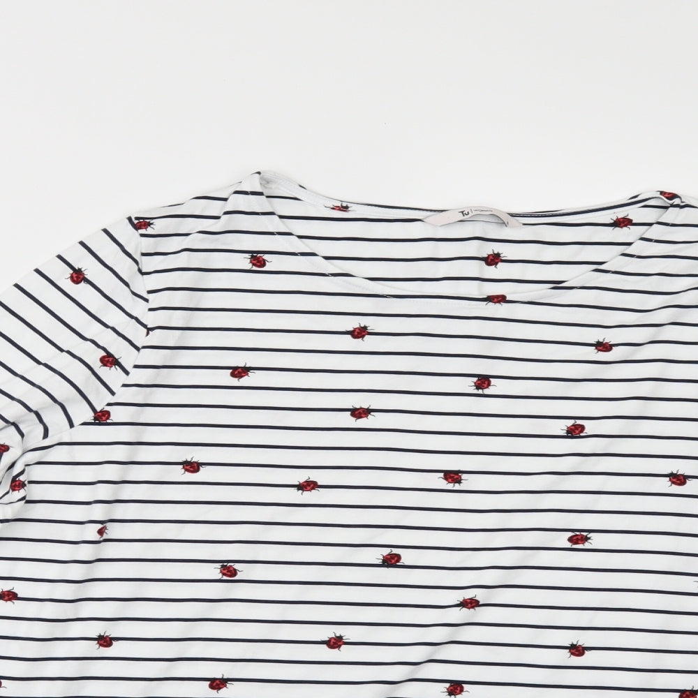 TU Womens White Striped  Basic T-Shirt Size 16