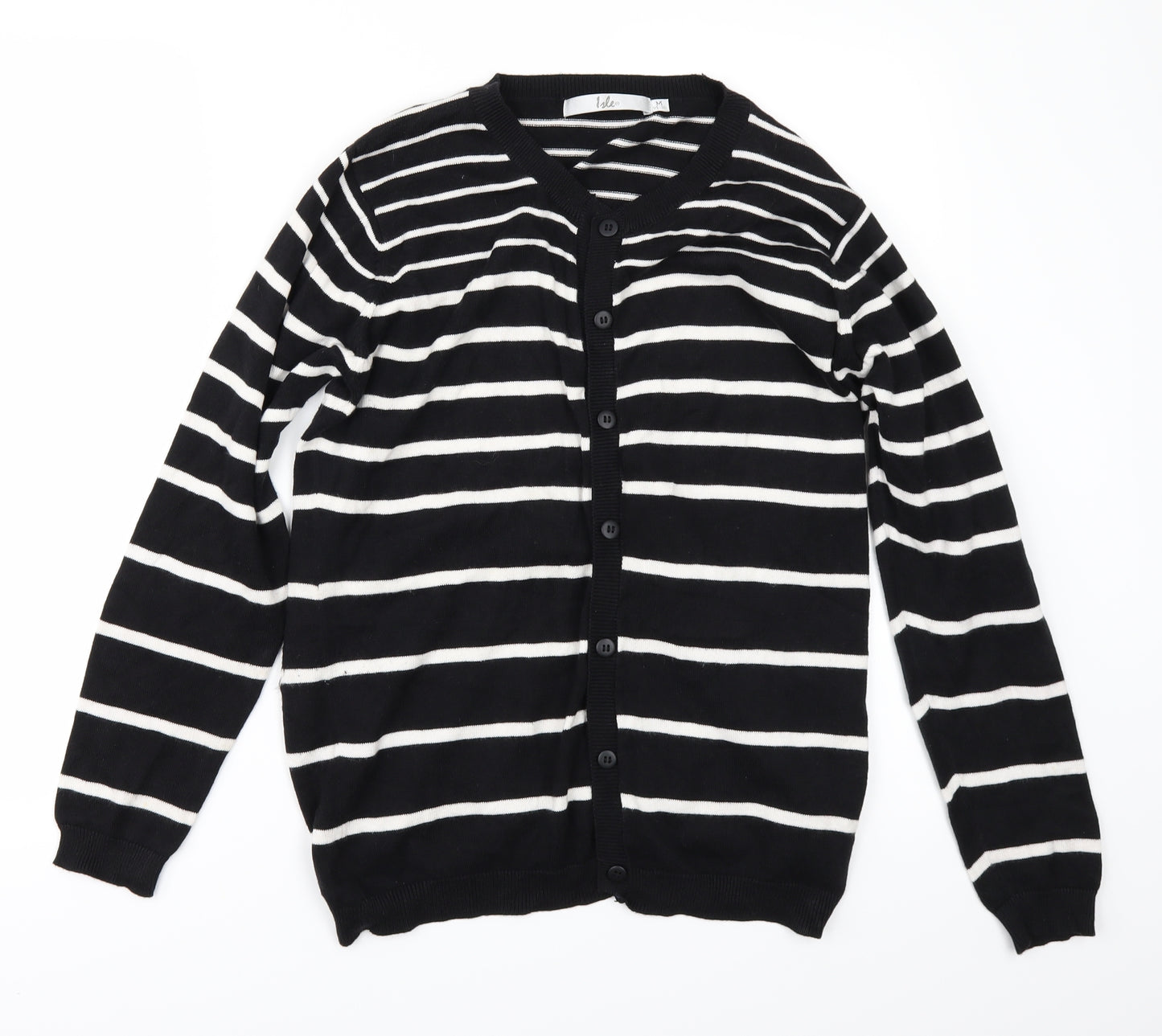 EWM Womens Black Striped  Cardigan Jumper Size M
