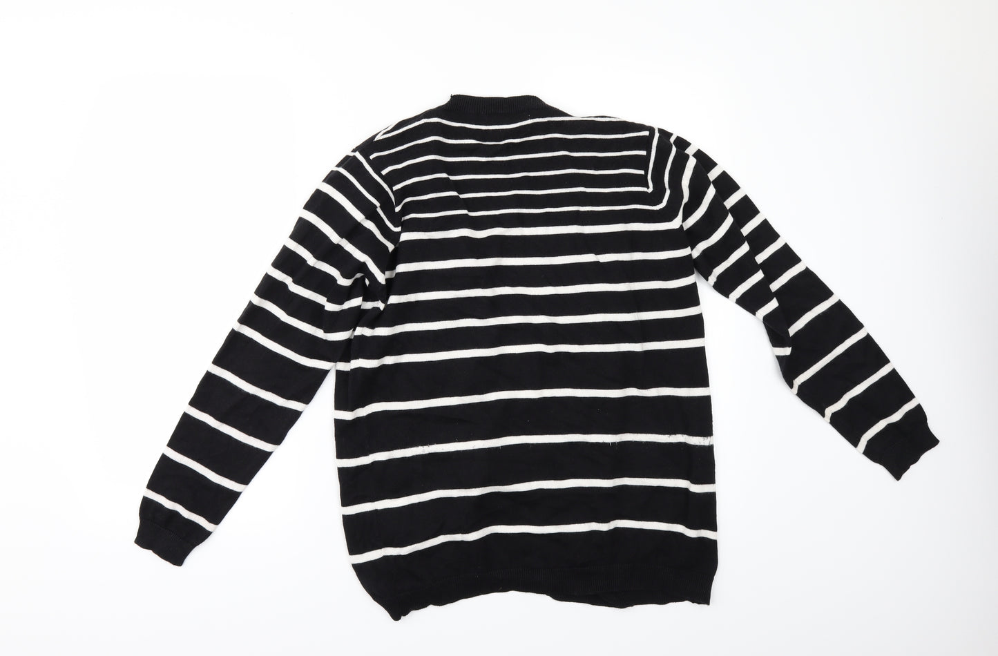 EWM Womens Black Striped  Cardigan Jumper Size M