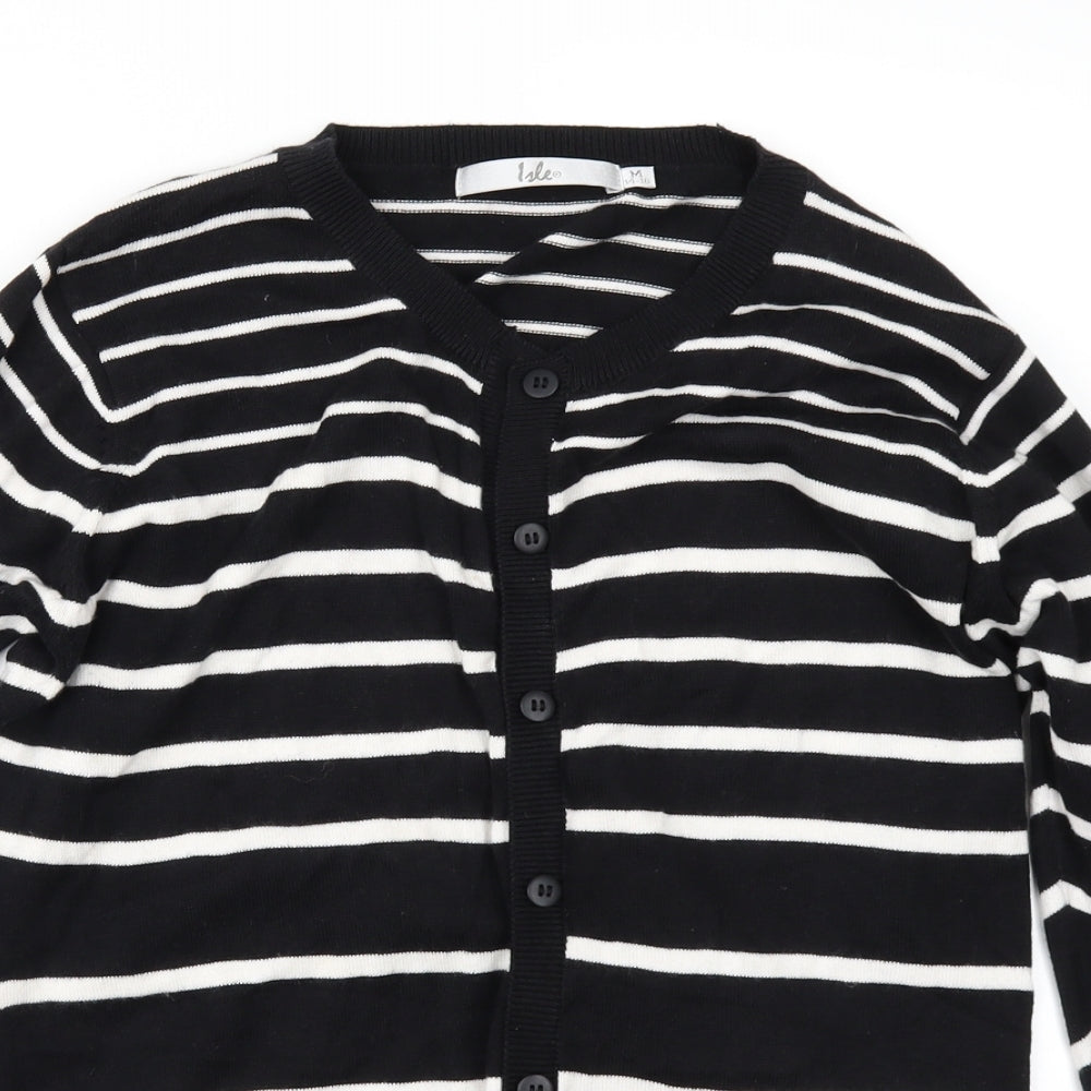 EWM Womens Black Striped  Cardigan Jumper Size M