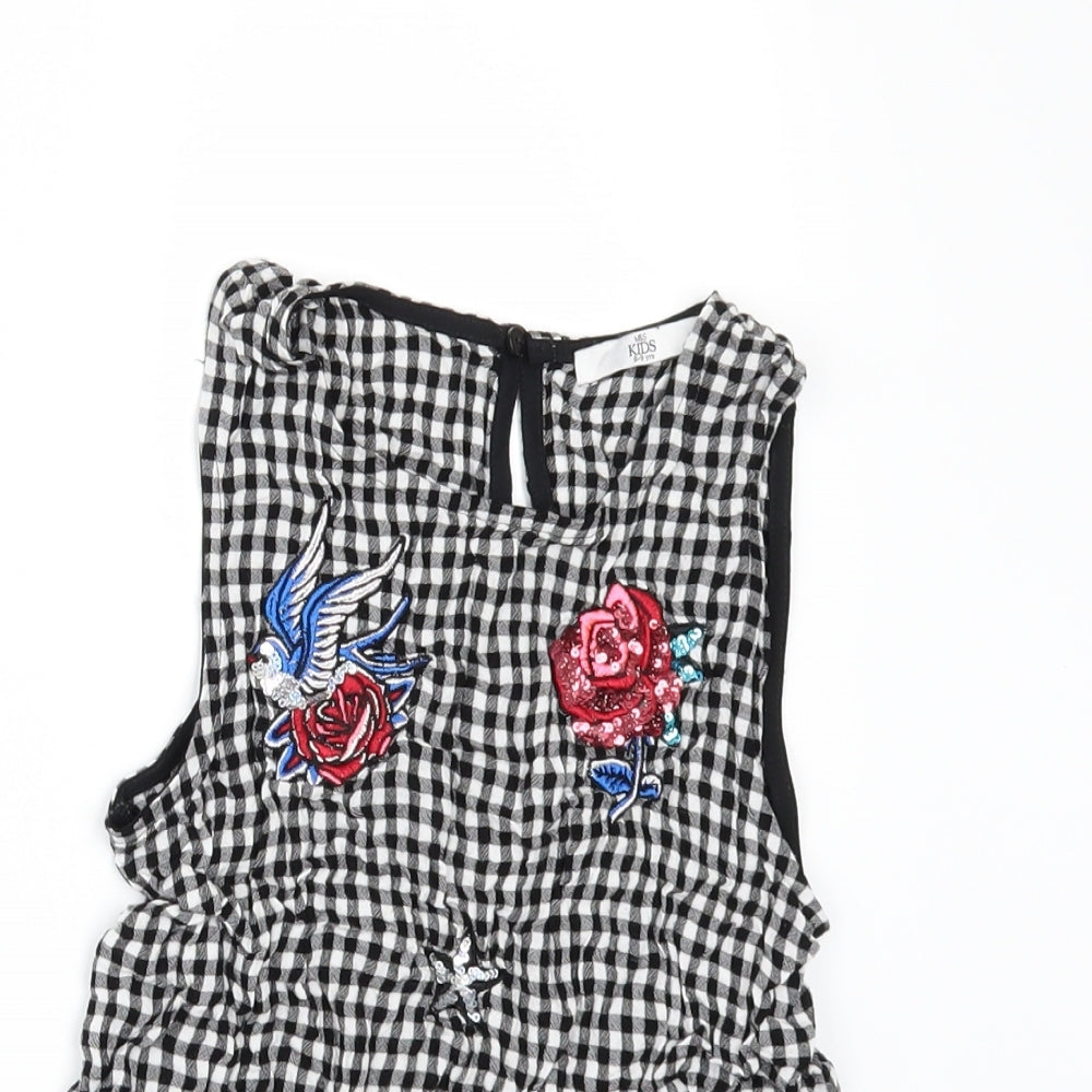 Marks and Spencer Girls Black Check  Tunic Button-Up Size 8-9 Years