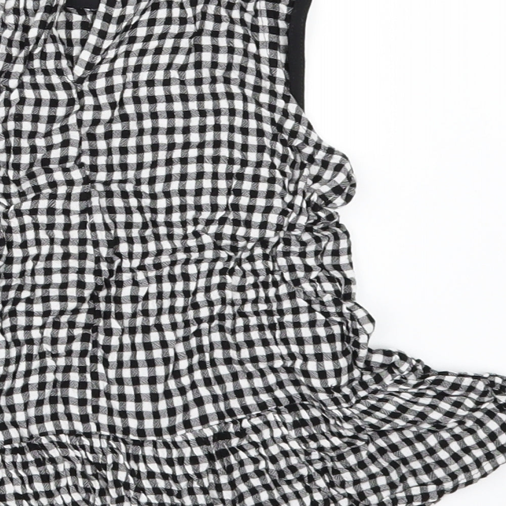 Marks and Spencer Girls Black Check  Tunic Button-Up Size 8-9 Years