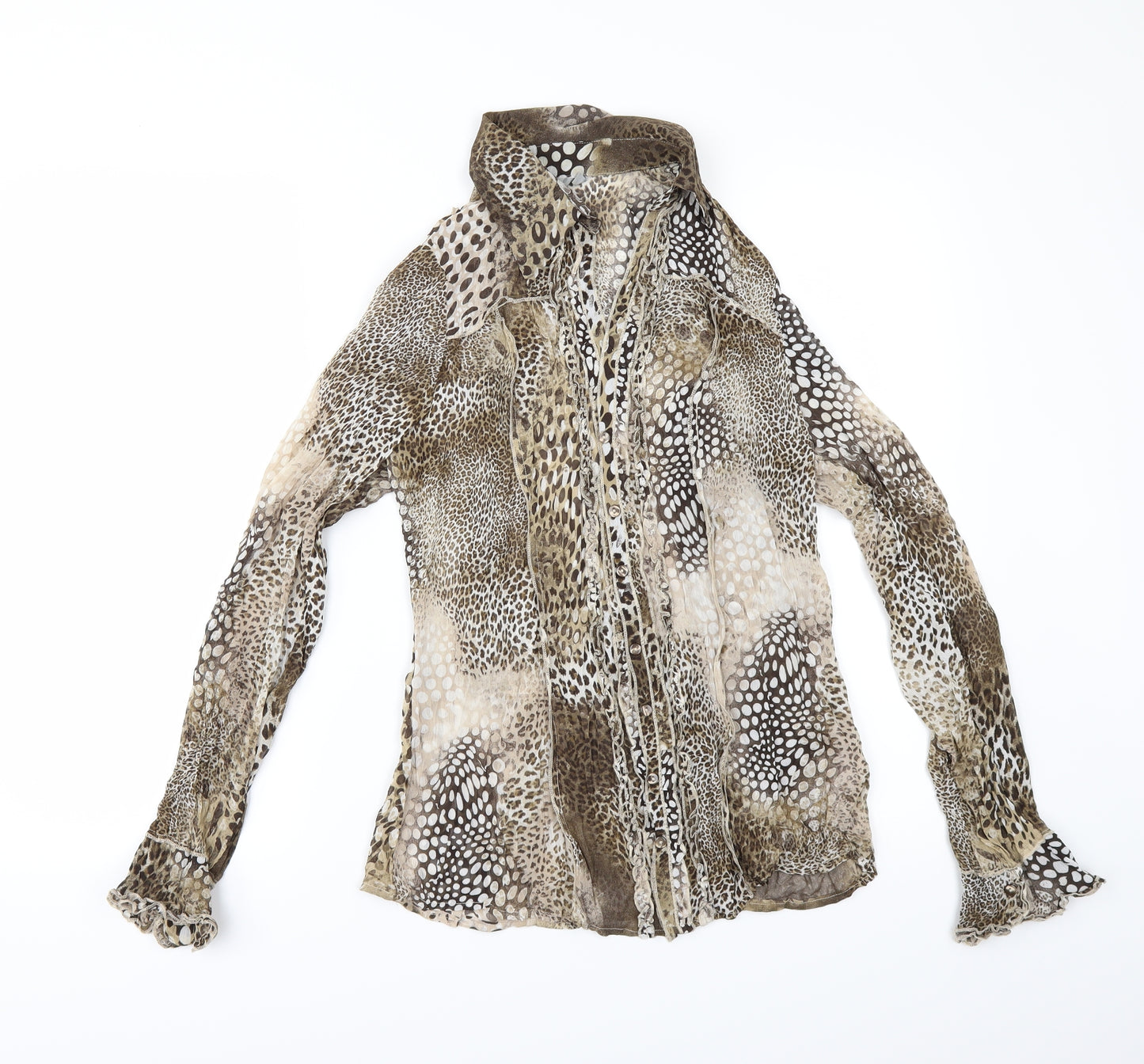 Per Una Womens Brown Animal Print Chiffon Tunic Button-Up Size 12