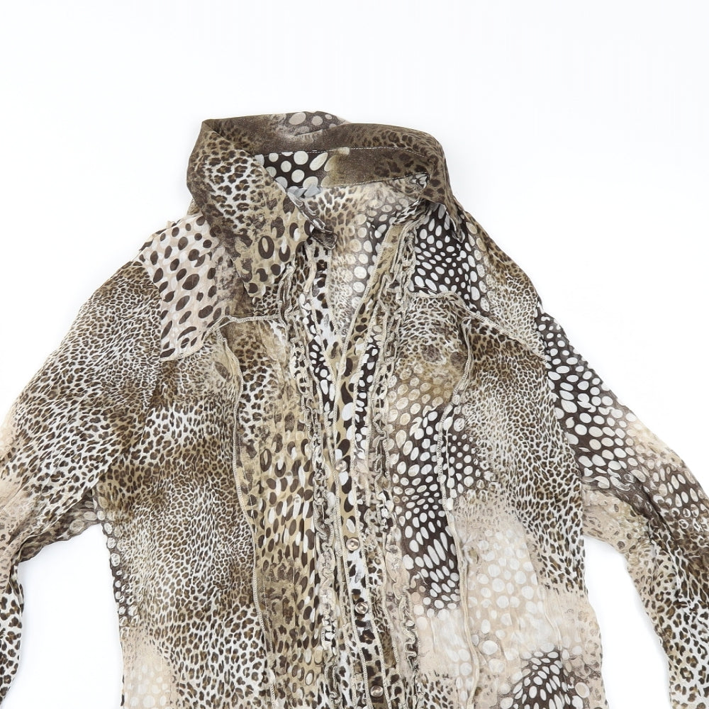 Per Una Womens Brown Animal Print Chiffon Tunic Button-Up Size 12