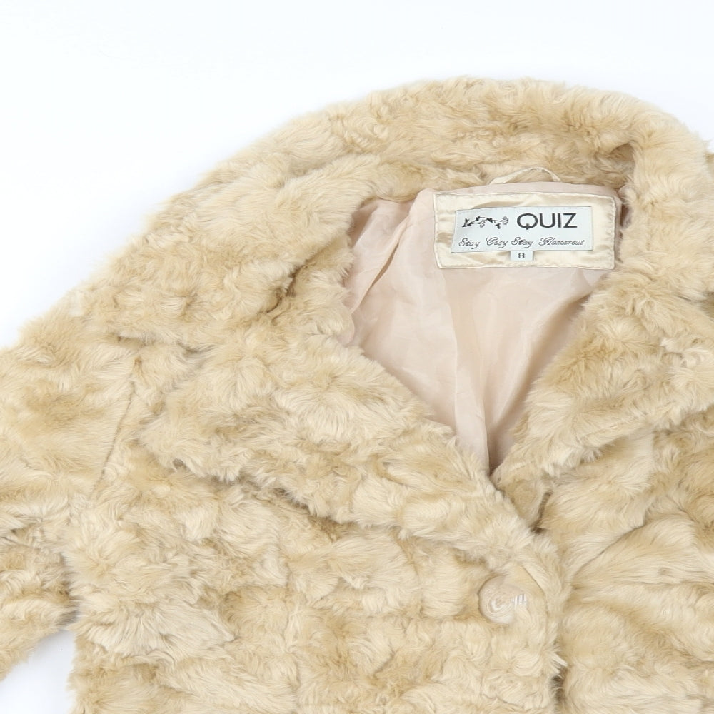 Quiz Womens Beige   Jacket  Size 8  - fur