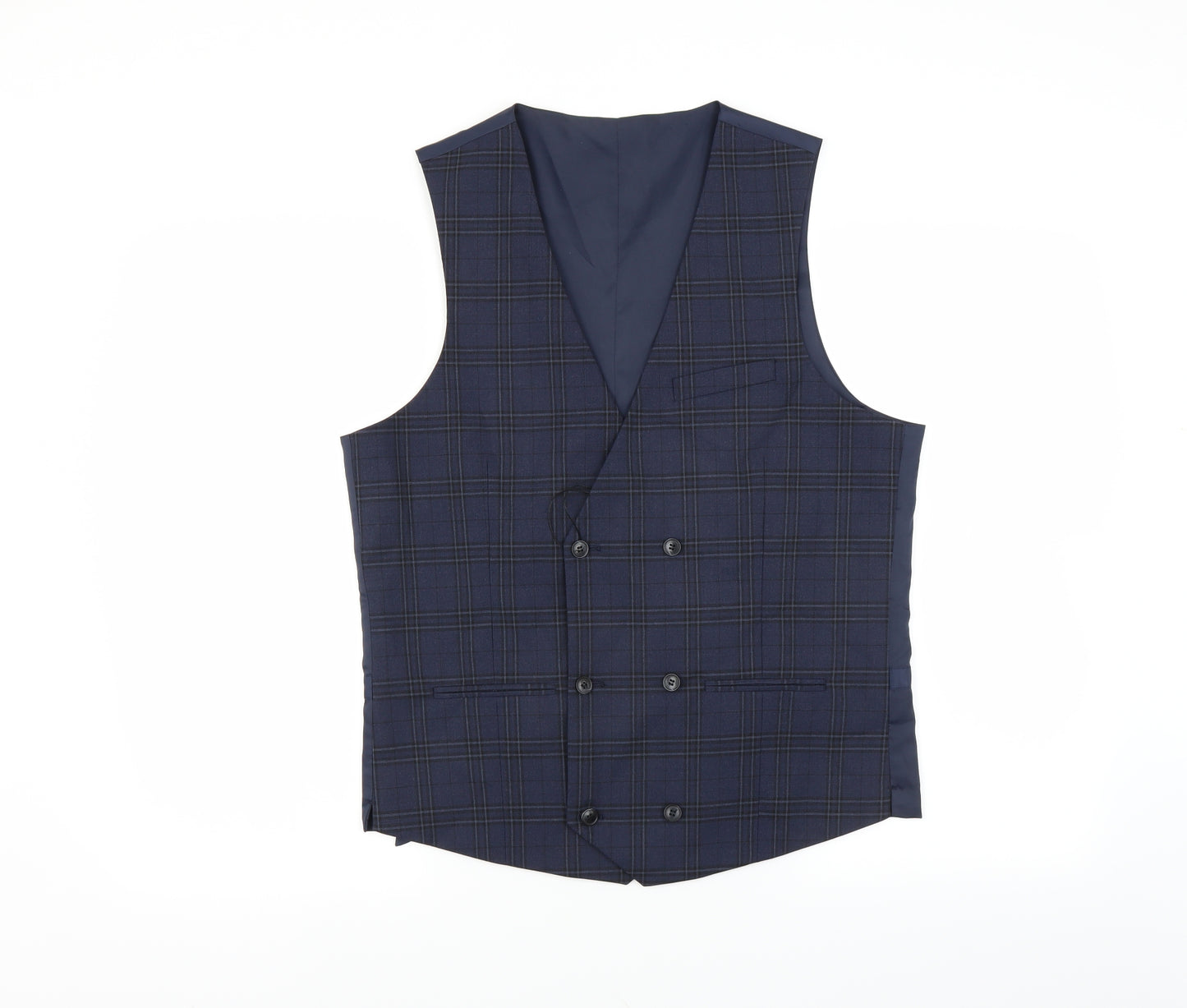 Marks and Spencer Mens Blue Check  Jacket Suit Waistcoat Size M