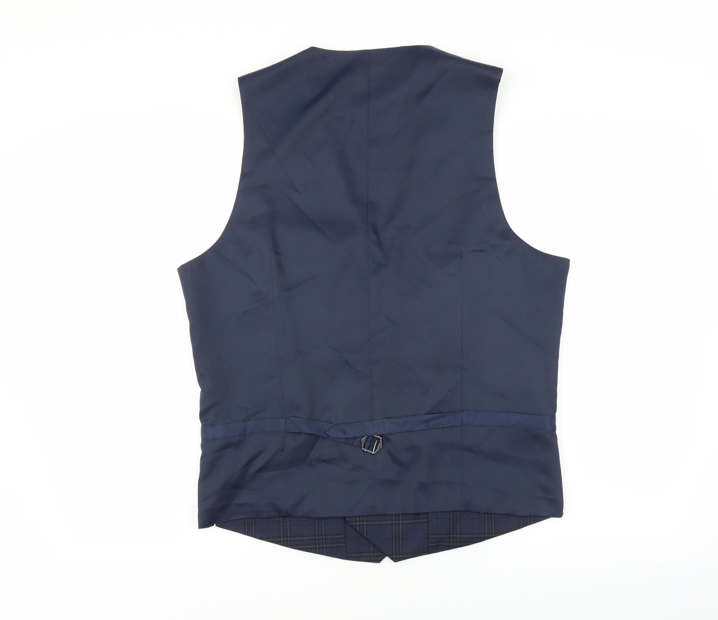 Marks and Spencer Mens Blue Check  Jacket Suit Waistcoat Size M