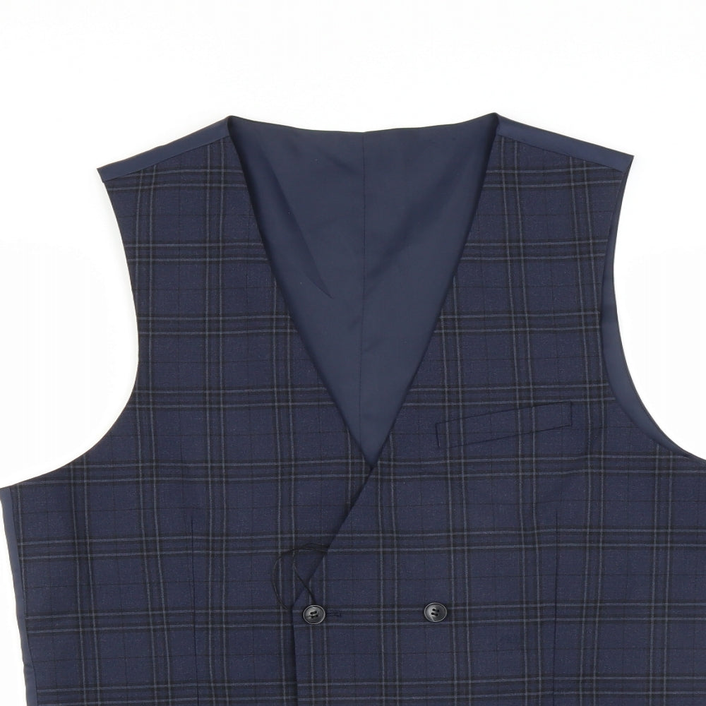 Marks and Spencer Mens Blue Check  Jacket Suit Waistcoat Size M