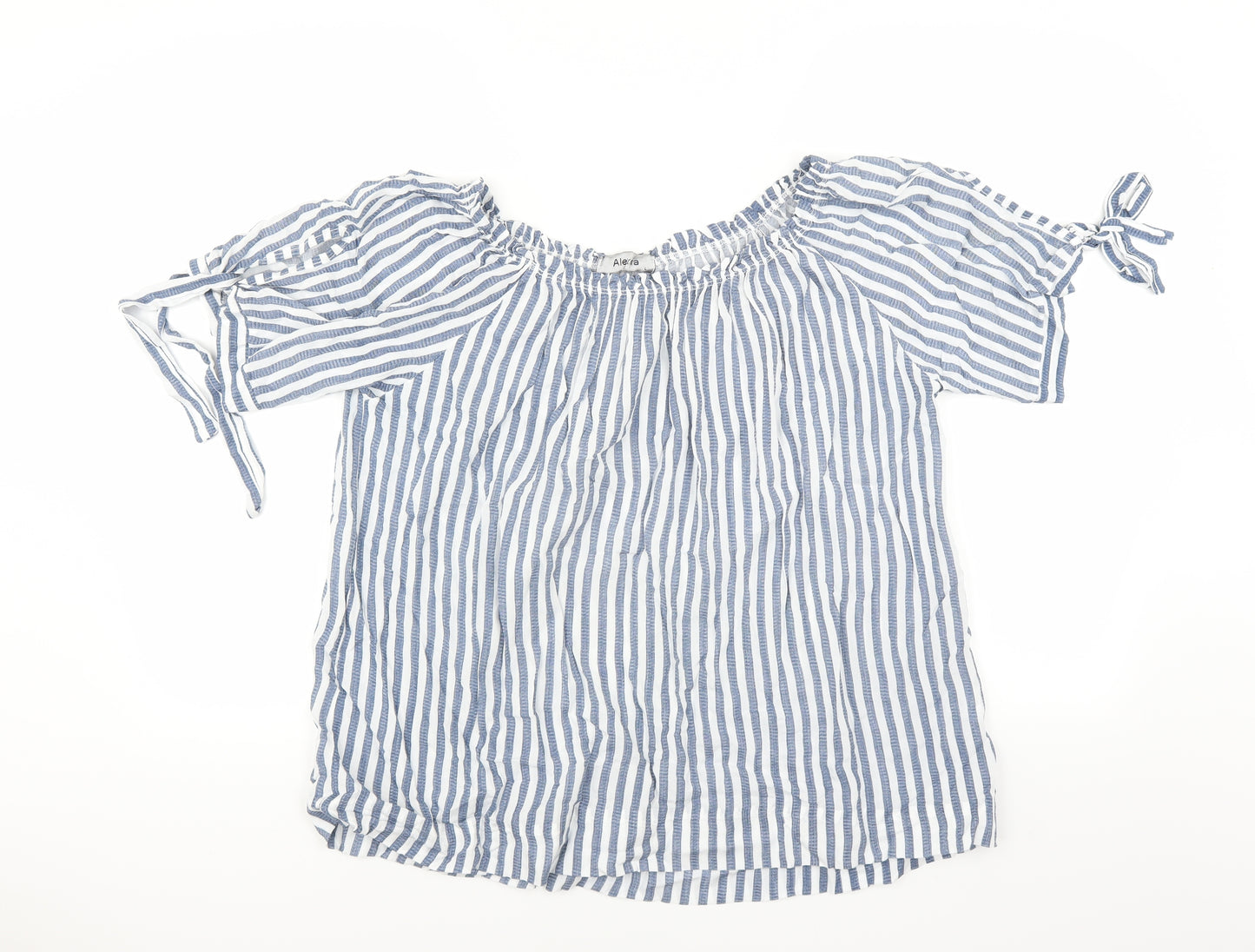 Alexara Womens Blue Striped  Basic Blouse Size L