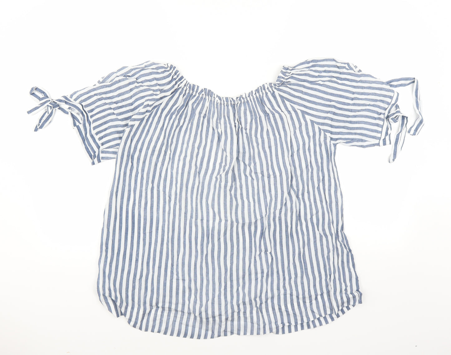Alexara Womens Blue Striped  Basic Blouse Size L