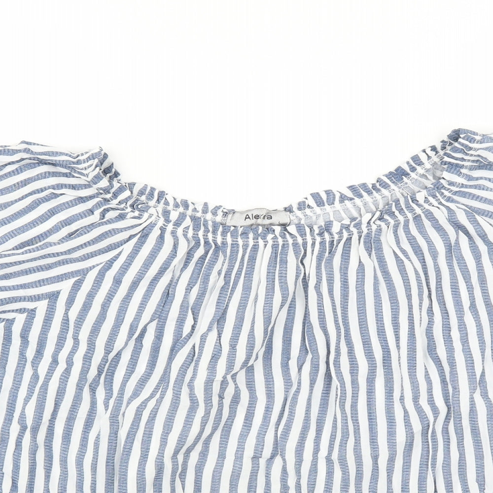 Alexara Womens Blue Striped  Basic Blouse Size L
