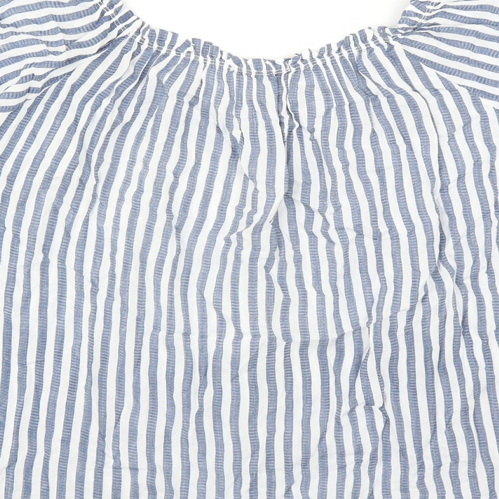 Alexara Womens Blue Striped  Basic Blouse Size L