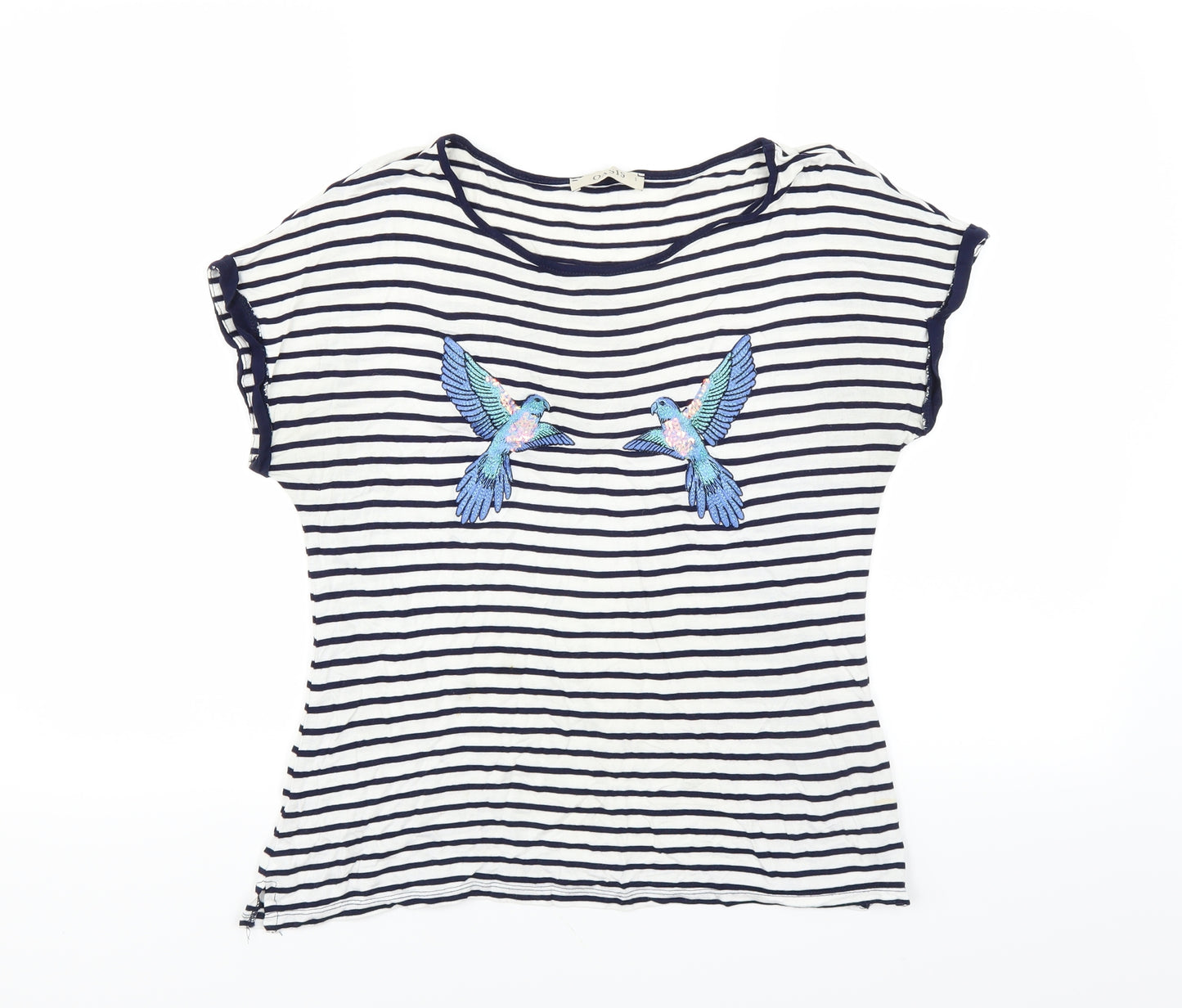 Oasis Womens Blue Striped  Basic T-Shirt Size S