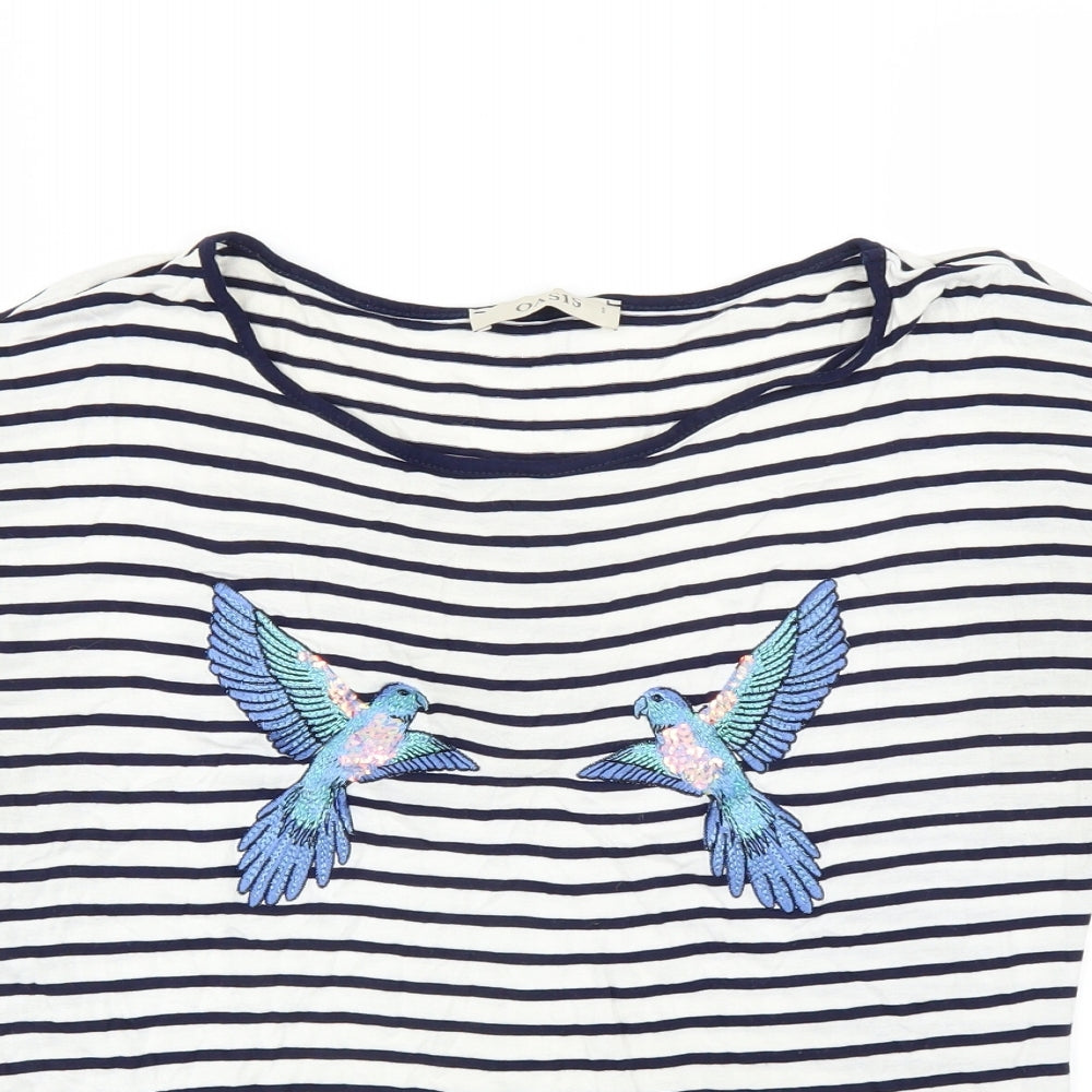Oasis Womens Blue Striped  Basic T-Shirt Size S