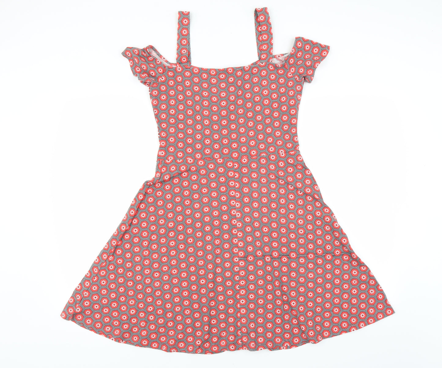 Dorothy Perkins Womens Red Geometric  Skater Dress  Size 12