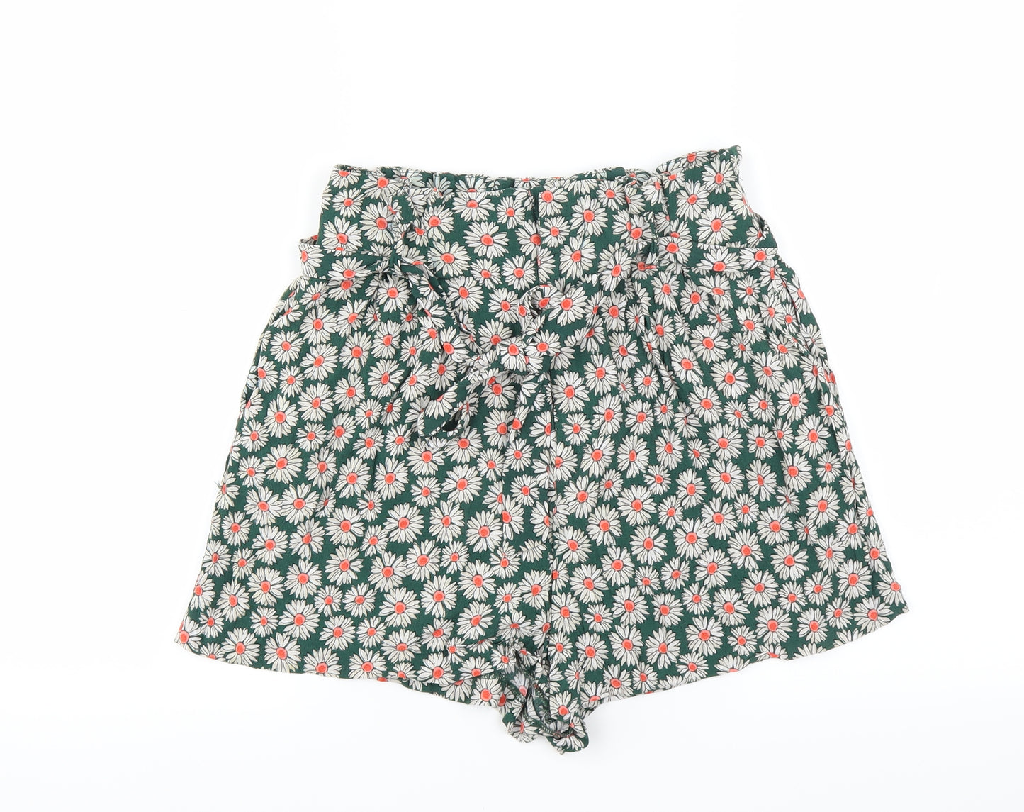 Zara Womens Green Floral  Paperbag Shorts Size S