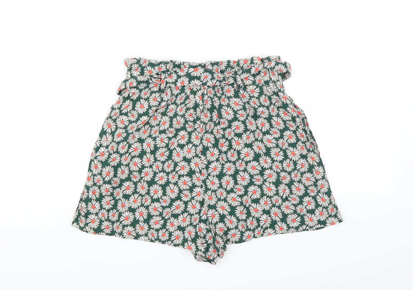 Zara Womens Green Floral  Paperbag Shorts Size S