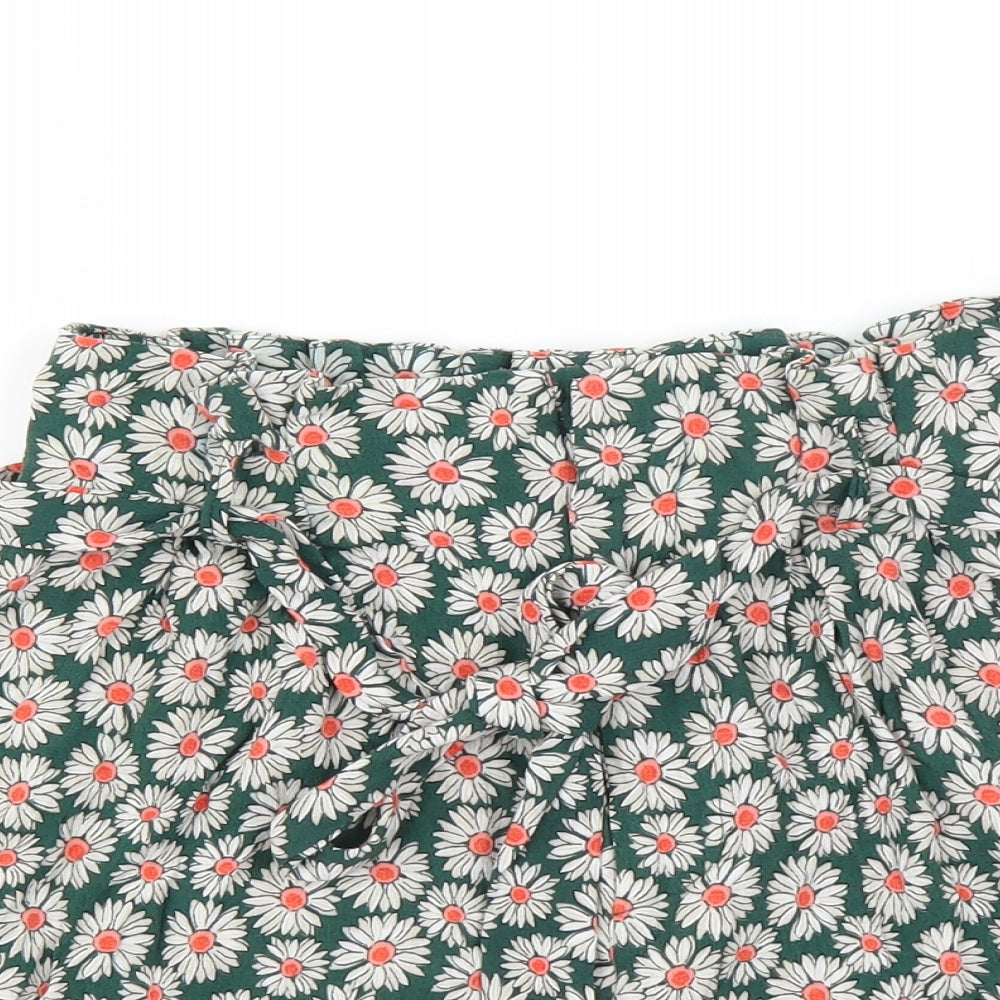 Zara Womens Green Floral  Paperbag Shorts Size S