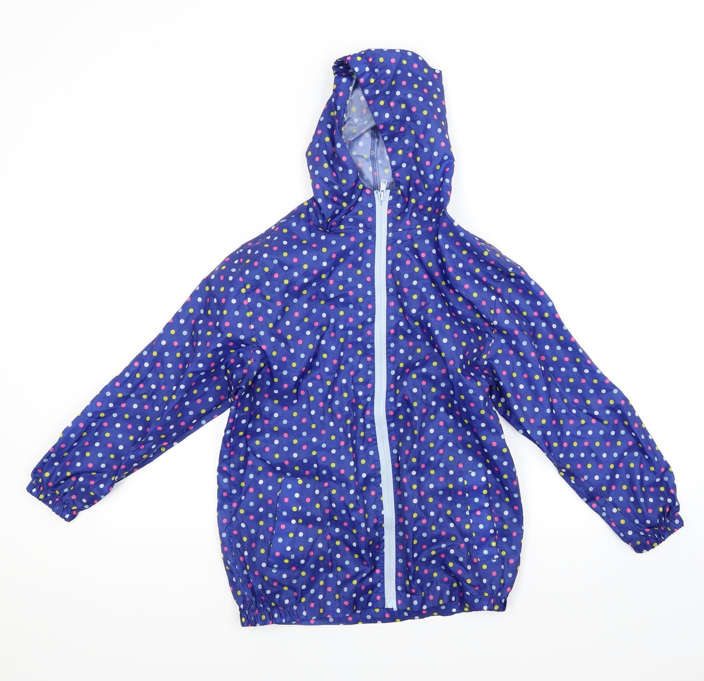 Preworn Girls Blue Polka Dot  Basic Coat Coat Size 9-10 Years