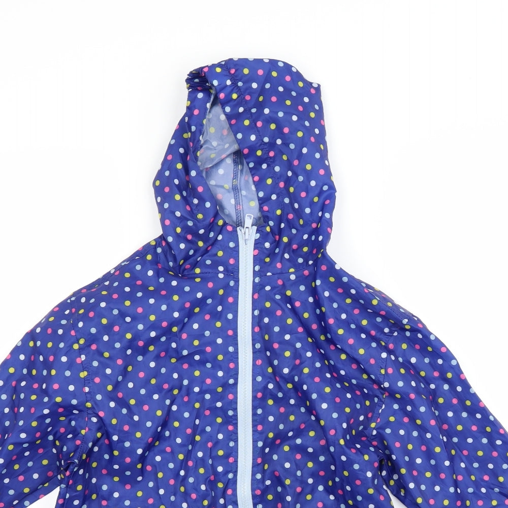 Preworn Girls Blue Polka Dot  Basic Coat Coat Size 9-10 Years