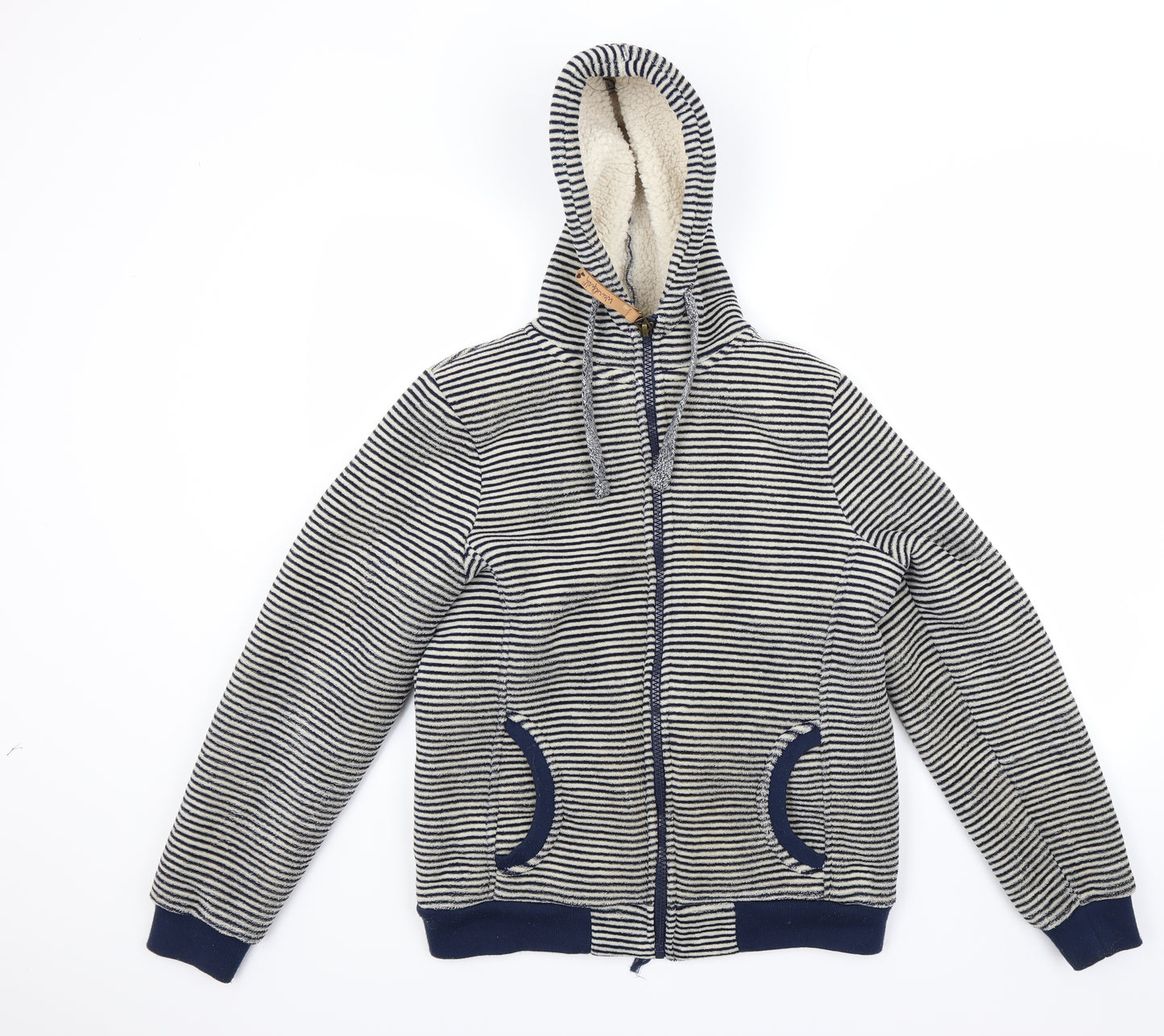 Weird Fish Womens Blue Striped Fleece Gilet Coat Size 12
