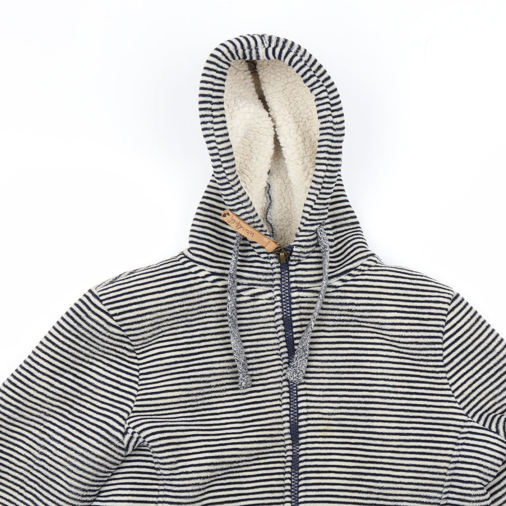 Weird Fish Womens Blue Striped Fleece Gilet Coat Size 12