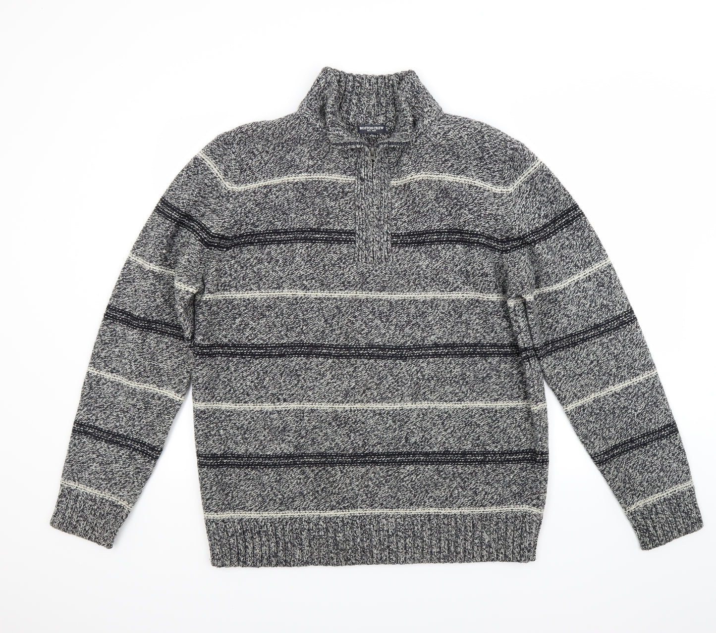 Boston Crew Mens Grey Striped  Pullover Jumper Size L