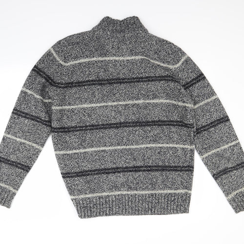 Boston Crew Mens Grey Striped  Pullover Jumper Size L