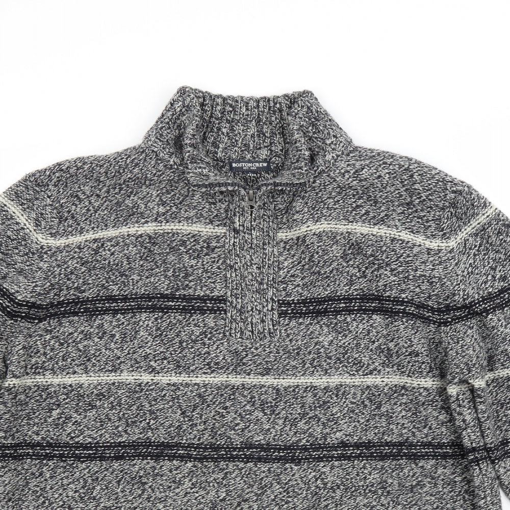 Boston Crew Mens Grey Striped  Pullover Jumper Size L