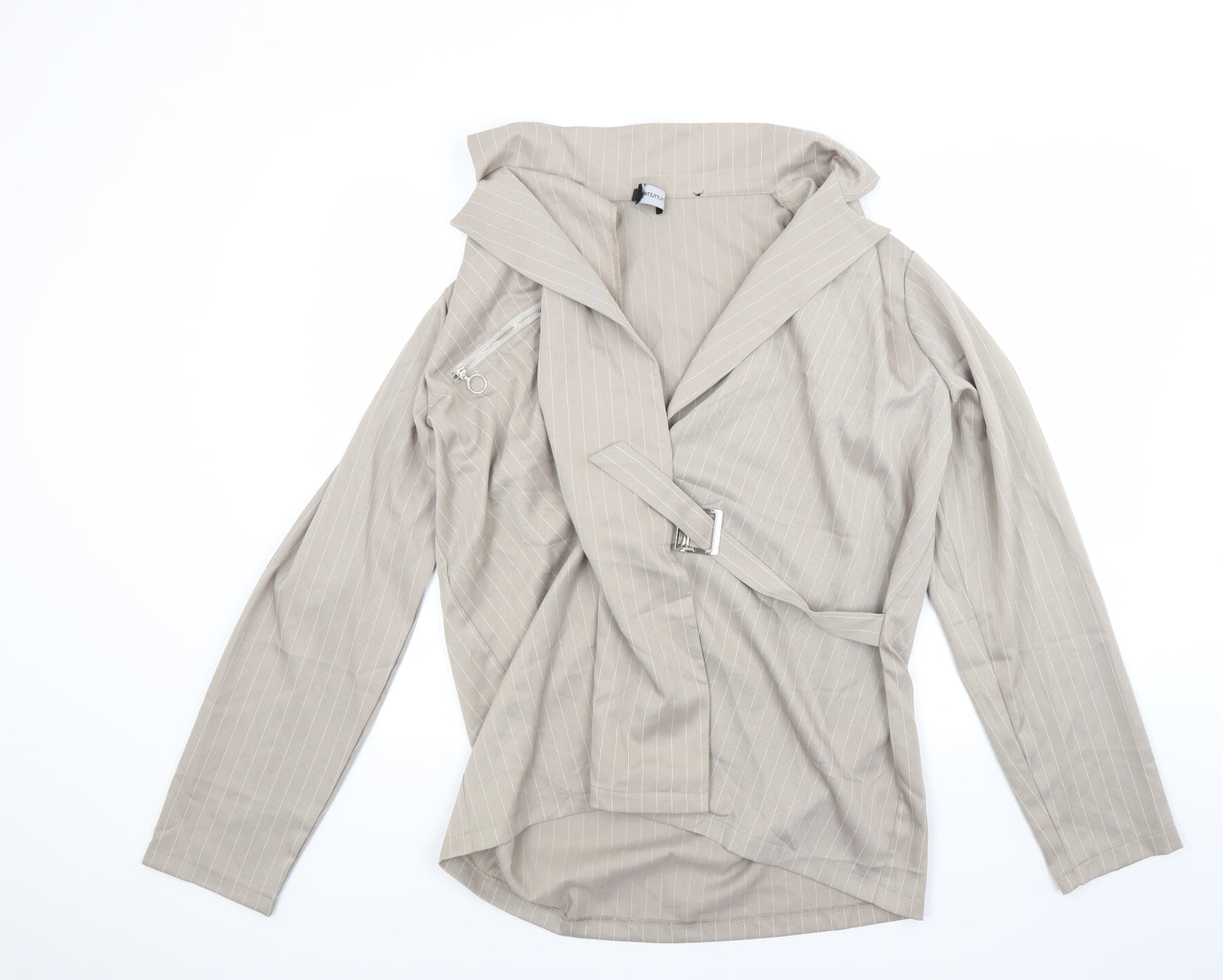 PRETTYLITTLETHING Womens Beige Striped  Jacket  Size 12