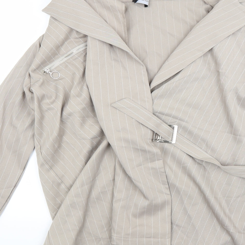 PRETTYLITTLETHING Womens Beige Striped  Jacket  Size 12
