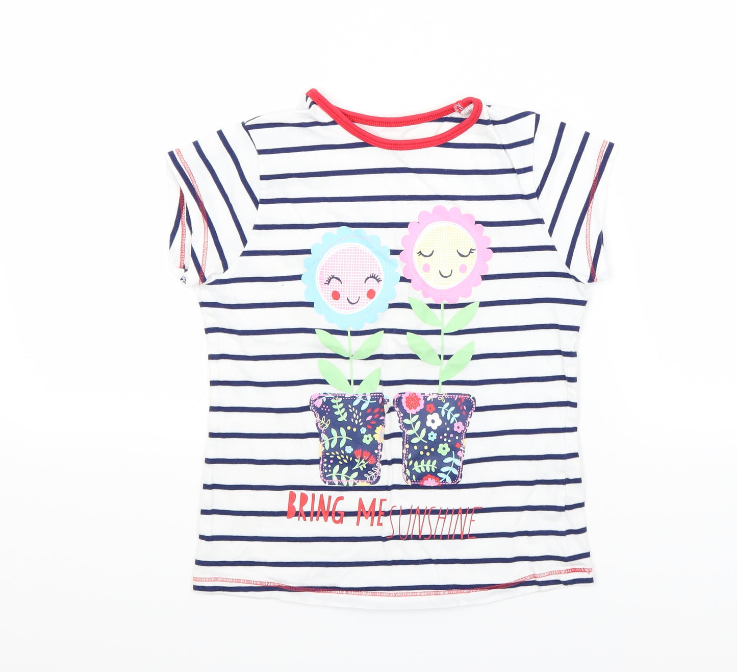 George Girls White Striped  Basic T-Shirt Size 8-9 Years