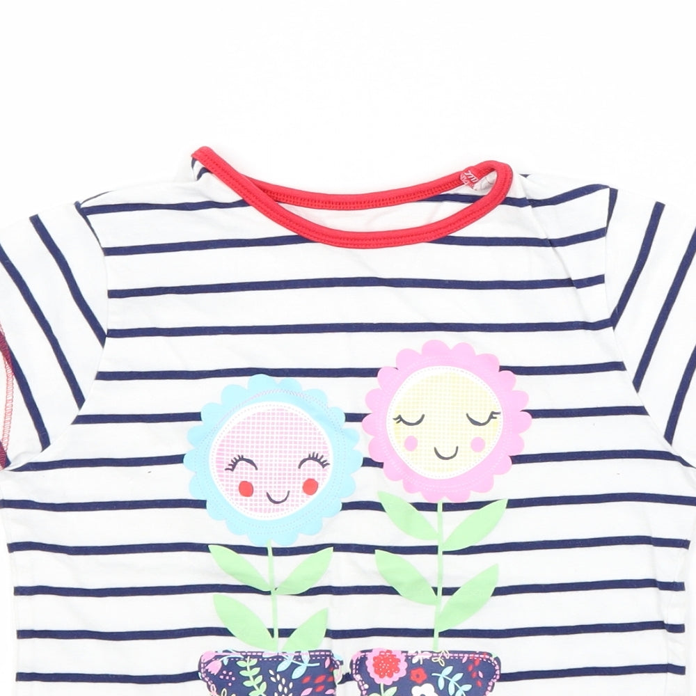 George Girls White Striped  Basic T-Shirt Size 8-9 Years