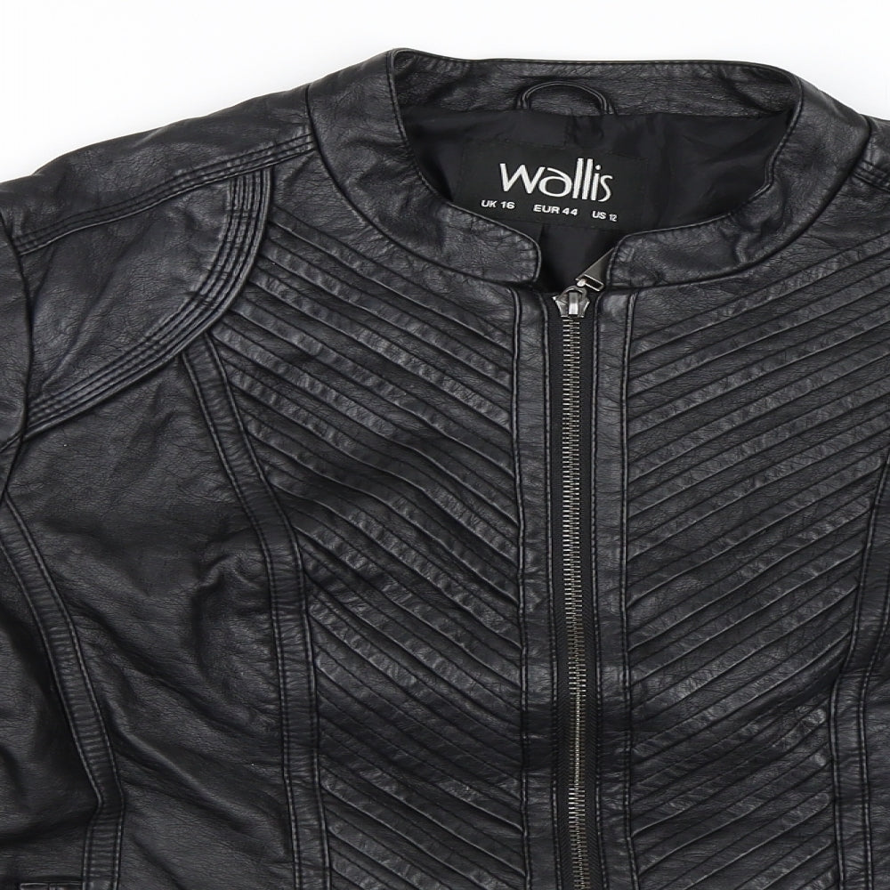 Wallis Womens Black   Jacket  Size 16  - Leather Jacket Faux