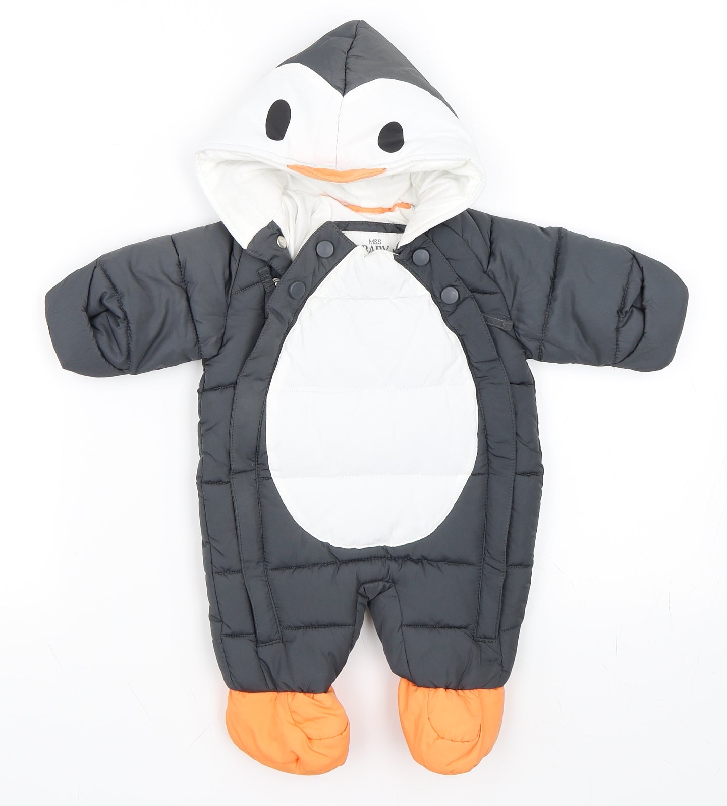 Marks and Spencer Boys Grey   Basic Coat Snowsuit Size Newborn  - Penguin