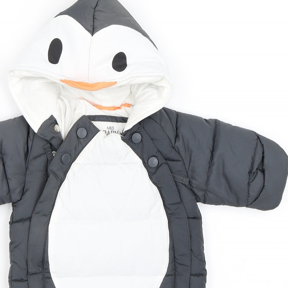 Marks and Spencer Boys Grey   Basic Coat Snowsuit Size Newborn  - Penguin