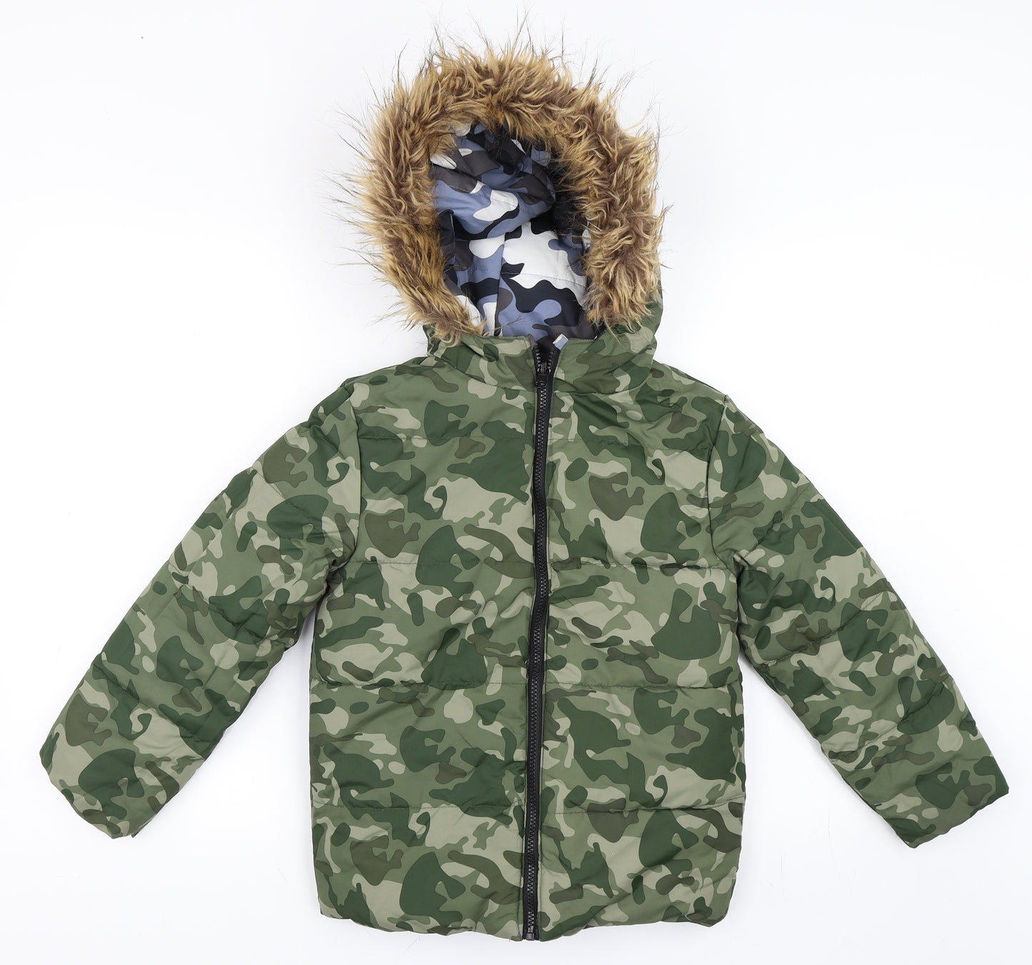 Preworn Boys Green Camouflage  Puffer Jacket Coat Size M