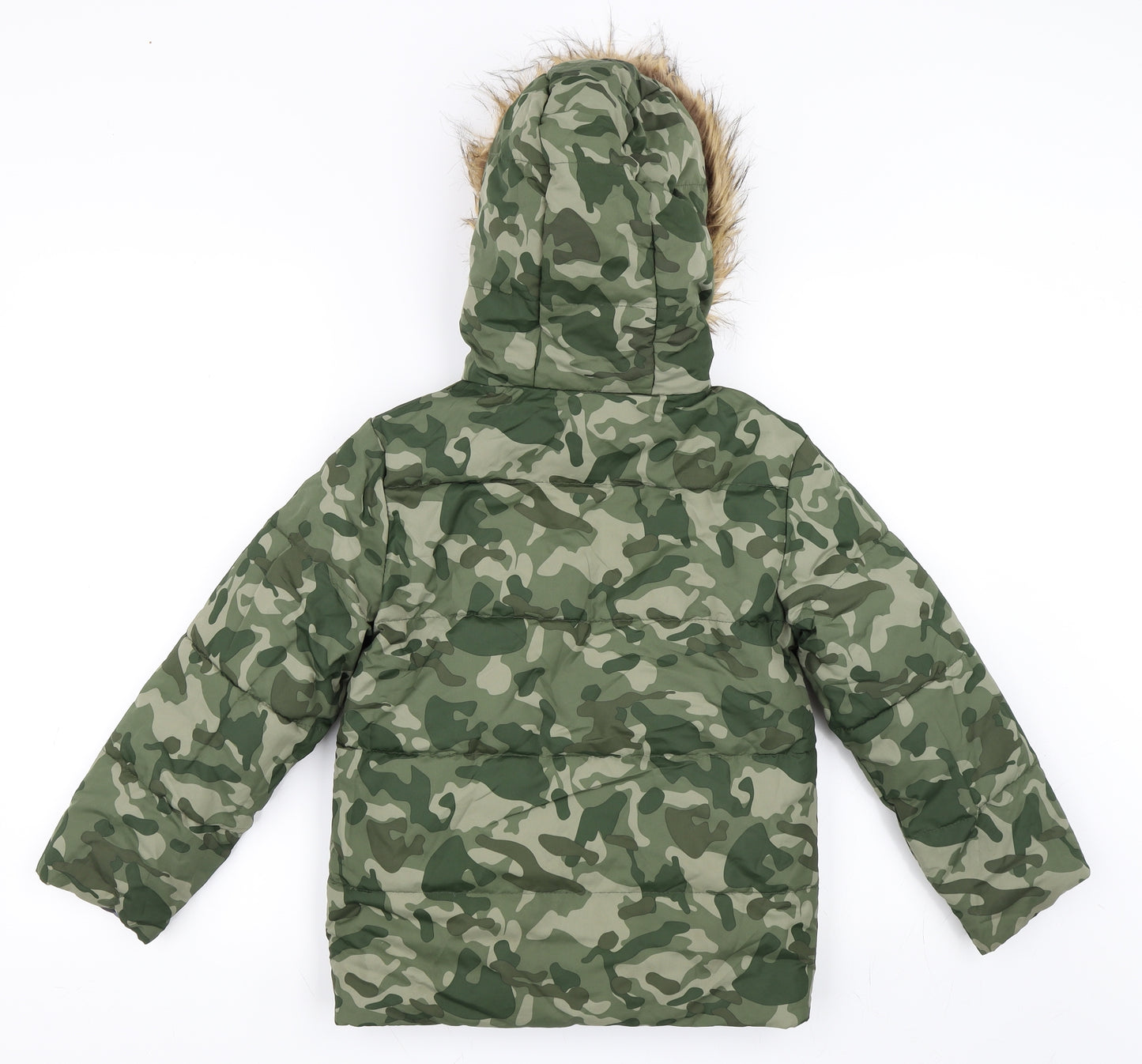 Preworn Boys Green Camouflage  Puffer Jacket Coat Size M